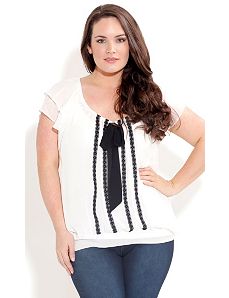 Contrast Tie Front Top by City Chic