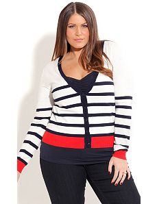 V-Neck Striped Cardigan by City Chic