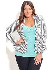 Stripe Blazer with Brooch by City Chic