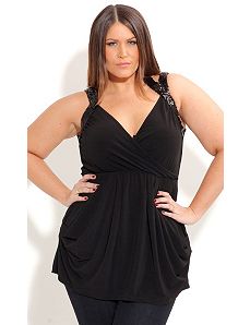 Black Cross Over Sequin Top by City Chic