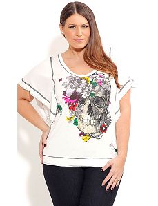 Daisy Skull Grafitti Top by City Chic