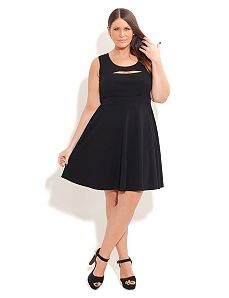 Peek A Boo Solid Skater Dress by City Chic