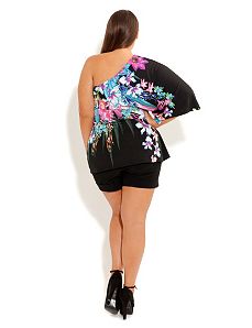 One Shoulder Tropical Top by City Chic