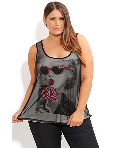 Lollipop Mesh Overlay Tank by City Chic
