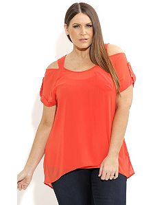 Cold Shoulder Button Top by City Chic