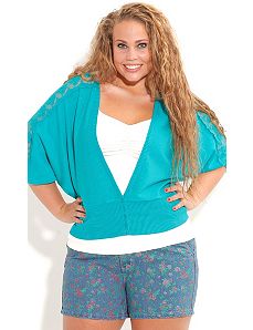 Lace Trim Color Cardigan by City Chic