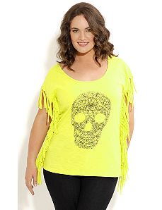 Skulltastic Fringe Top by City Chic
