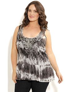 Bead Neck Tie Dye Top by City Chic