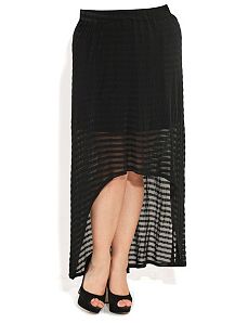 Hi Lo Sheer Stripe Maxi Skirt by City Chic