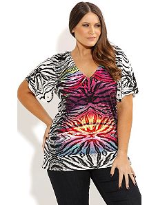 Rainbow Zebra Graffiti Top by City Chic