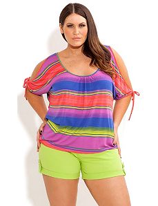 Licorice Split Sleeve Top by City Chic