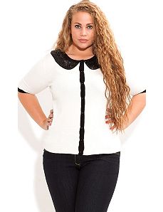 Cutie Sequin Collar Cardigan by City Chic