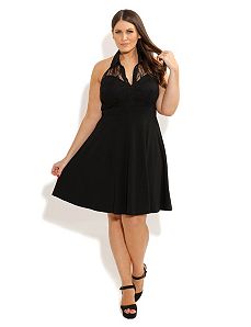 Lace Collar Skater Dress by City Chic
