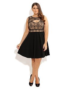 Lace Cut Out Skater Dress by City Chic
