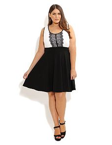 Lace Panel Skater Dress by City Chic