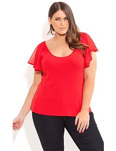 Flutter Sleeve Ponte Top by City Chic