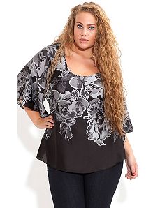 Black Romancing Rose Top by City Chic
