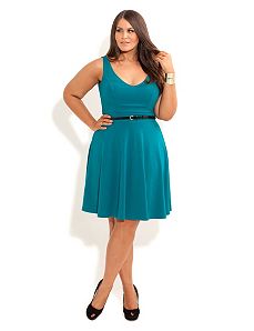 Deep V Skater Dress by City Chic