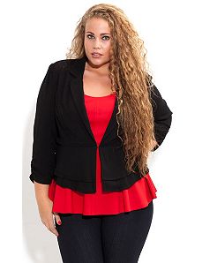 Lace Insert Drapey Peplum Jacket by City Chic