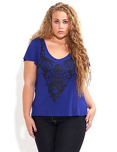 Caviar Bead Glitter Print Top by City Chic
