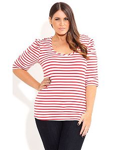 Stripe Button Top by City Chic