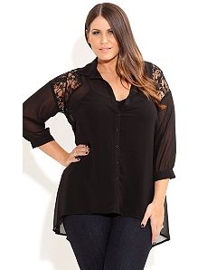 Lace Shoulder Shirt by City Chic