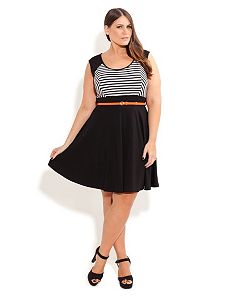 Stripe Skater Dress With Belt by City Chic