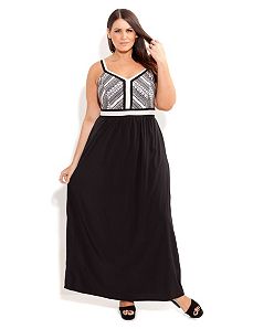 Aztec Mono Print Maxi Dress by City Chic