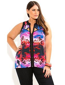 Zip Print Panel Top by City Chic