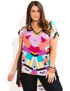 Hi Lo Color Geo Top by City Chic