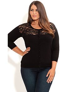 Lace Insert Cardigan by City Chic