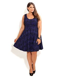 Lace Contrast Skater Dress by City Chic