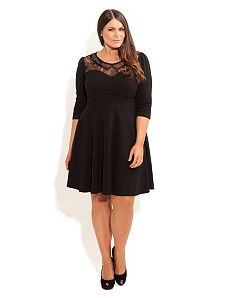 Lace Bead Collar Skater Dress by City Chic