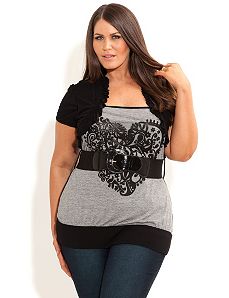 Shimmer Heart Graffiti Shrug by City Chic