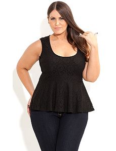 Hi Lo Lace Peplum Top by City Chic