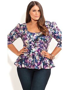 Violet Smudge Peplum Top by City Chic