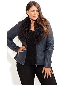 Faux Fur Vinyl Jacket by City Chic