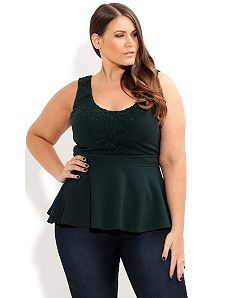 Lace Motif Peplum Top by City Chic