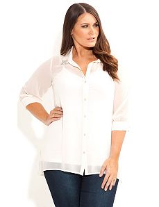 Hi Lo Jewel Collar Shirt by City Chic