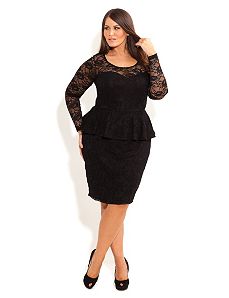 Lace Peplum Dress With Sleeve by City Chic