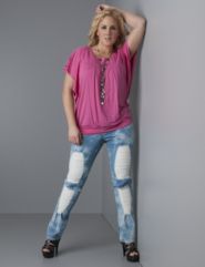 Kabuki Sleeve Top, Deconstructed Bleach Wash Jean