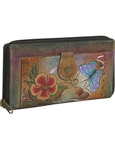 Ladies Clutch Wallet-Premium Hibiscus Antique by Anuschka
