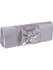 Jewel Detail Satin Bow Pleat Clutch by Magid