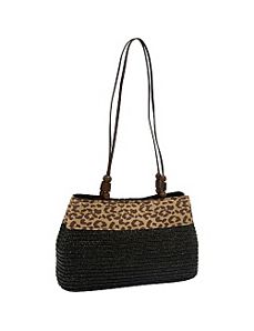 Milan Straw Leopard Trim 4-poster Tote by Magid