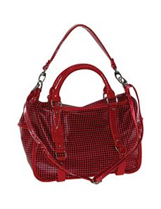 Checked Rectangle Pu Satchel With Patent Trim by B. Collective