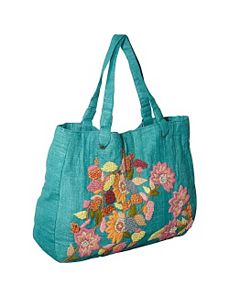 Tote w/ Large Burlap Wool Flower by Moyna Handbags