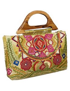 Tote w/ Rectangular Wood Handle by Moyna Handbags