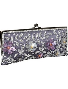 Framed Clutch w/ Sequin Flowers and Leaves by Moyna Handbags
