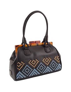 Aztec Woven Top Framed Satchel in Genuine Leather by Koret Handbags