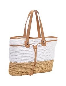 Two Tone Crochet Paper Straw Drawstring Bag by Magid